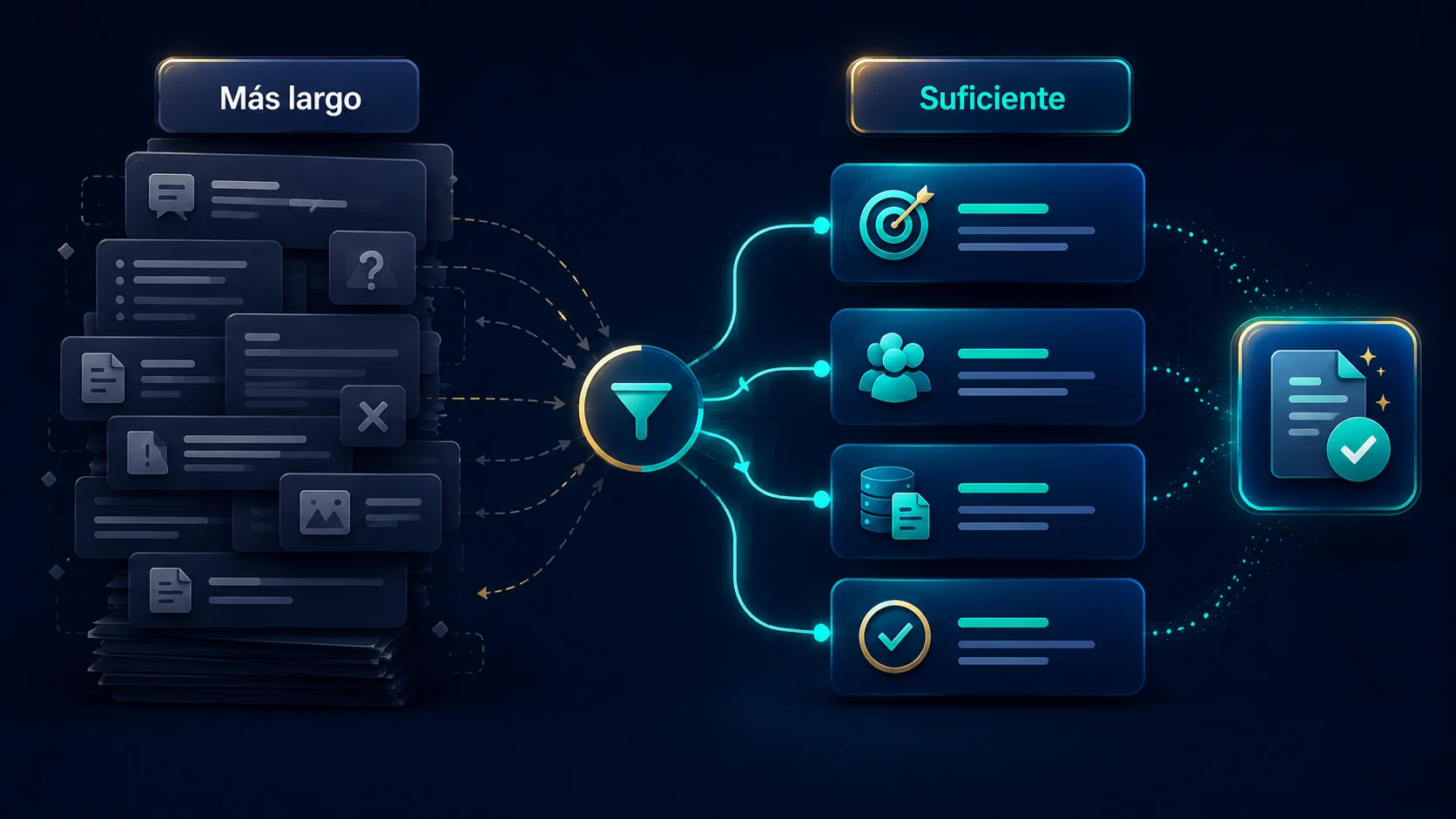 Comparación entre un prompt largo con información innecesaria y un prompt suficiente con instrucciones relevantes